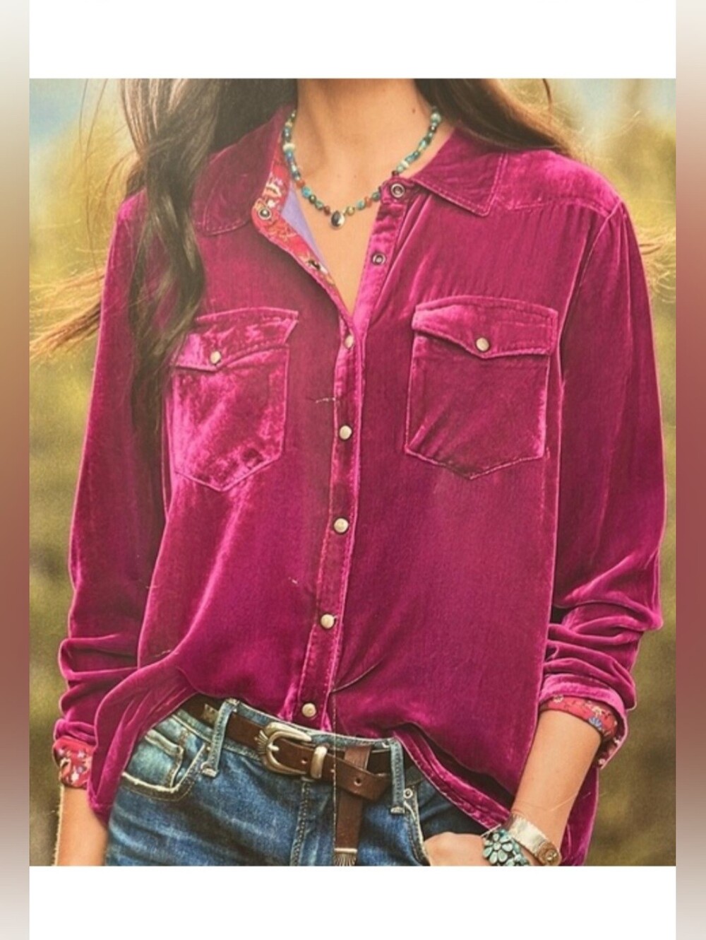 Sundance Velvet Snap Shirt Button-down Collared sz PXL petite XL maroon burgundy